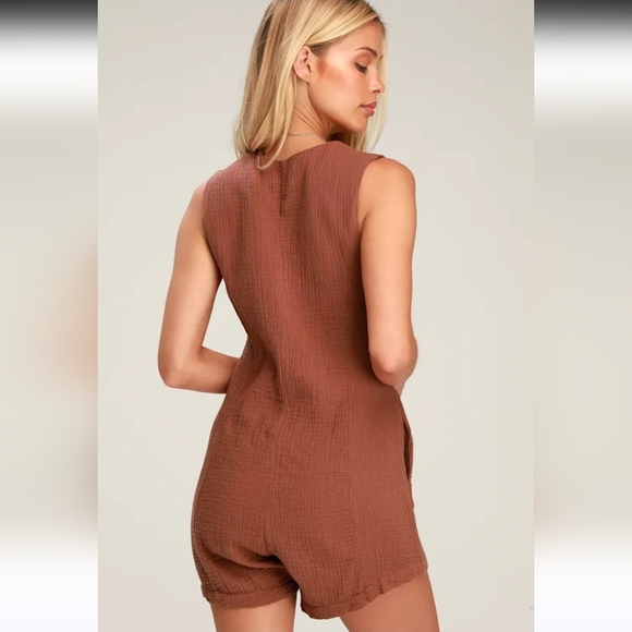Rhythm. Camille Rust Brown Cotton Romper Size XL - Picture 2 of 10